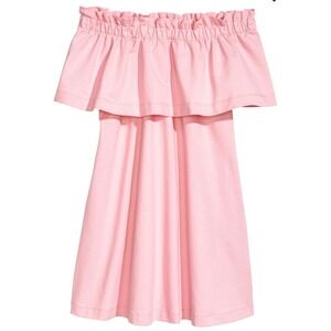 HM Pink Off The Shoulder Ruffle Mini Dress with Pockets Womens Summer Jersey